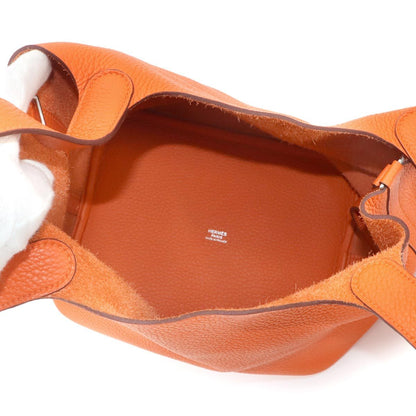 Hermes Picotin Lock MM Hand Bag Taurillon Clemence Orange Silver — view 6