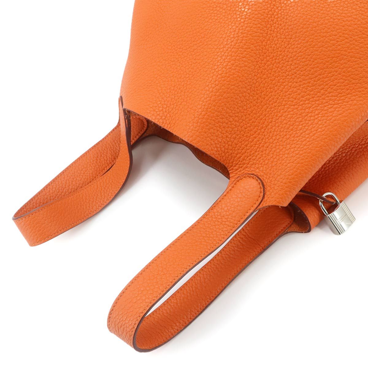 Hermes Picotin Lock MM Hand Bag Taurillon Clemence Orange Silver — view 5