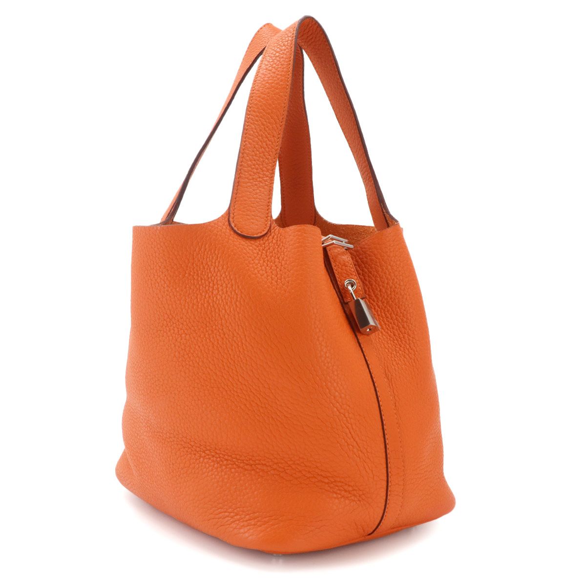Hermes Picotin Lock MM Hand Bag Taurillon Clemence Orange Silver — view 3