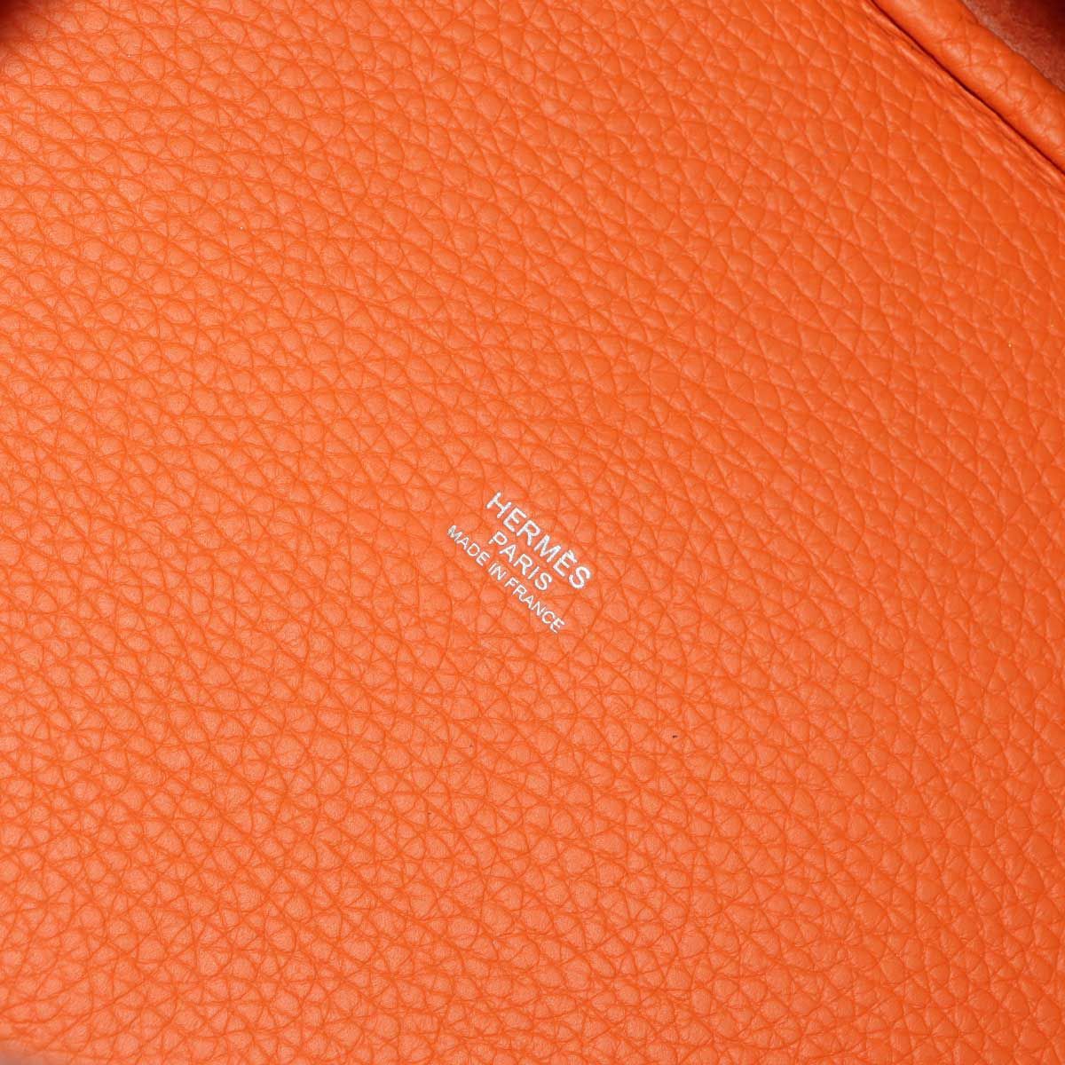 Hermes Picotin Lock MM Hand Bag Taurillon Clemence Orange Silver — view 7