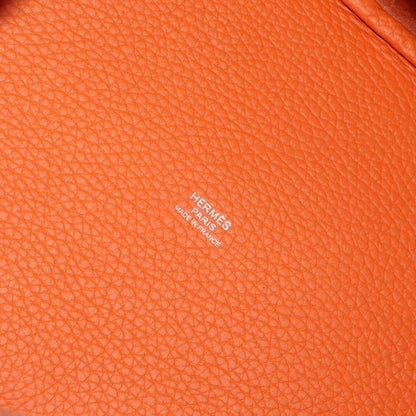 Hermes Picotin Lock MM Hand Bag Taurillon Clemence Orange Silver — view 7