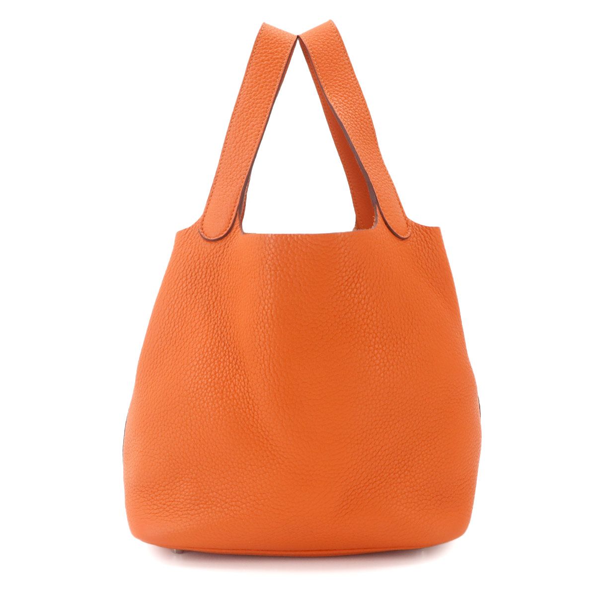 Hermes Picotin Lock MM Hand Bag Taurillon Clemence Orange Silver — view 2