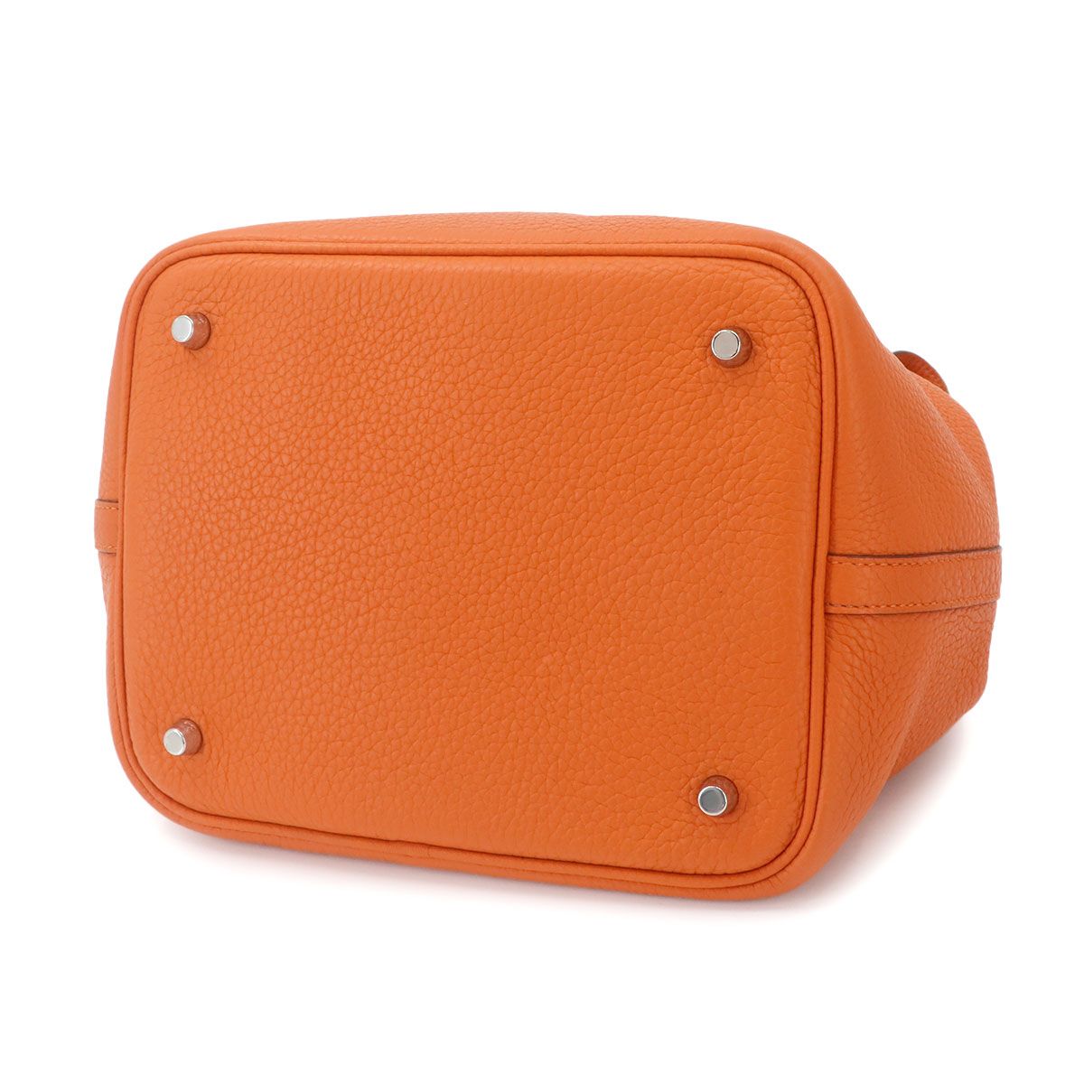 Hermes Picotin Lock MM Hand Bag Taurillon Clemence Orange Silver — view 4