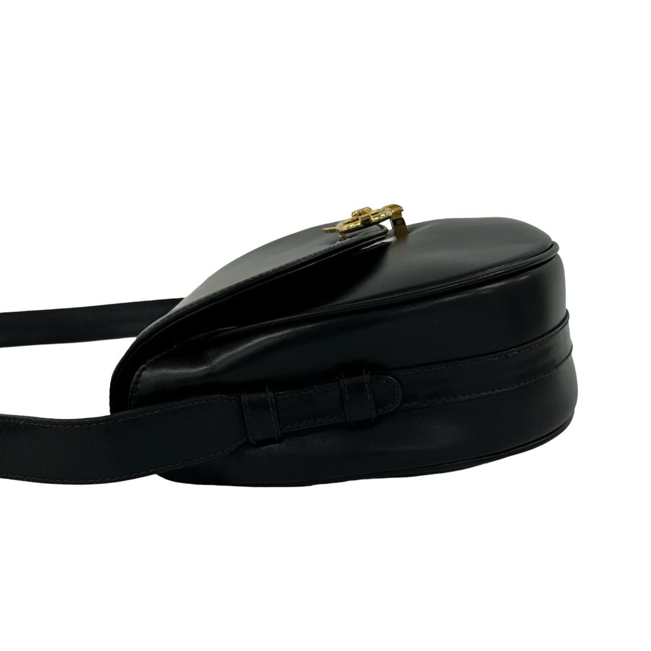 Celine Bagged Vintage Carriage Calf Leather Shoulder Bag Pochette Sakosh Black — view 5