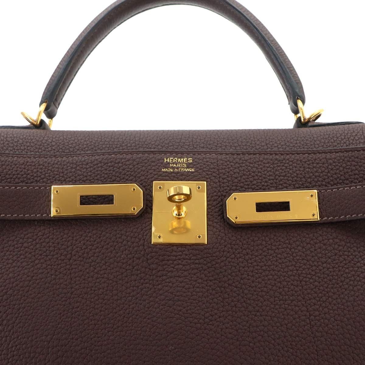 Hermes Kelly 32 Togo Chocolate 2-Way Bag Retourne Gold — view 7