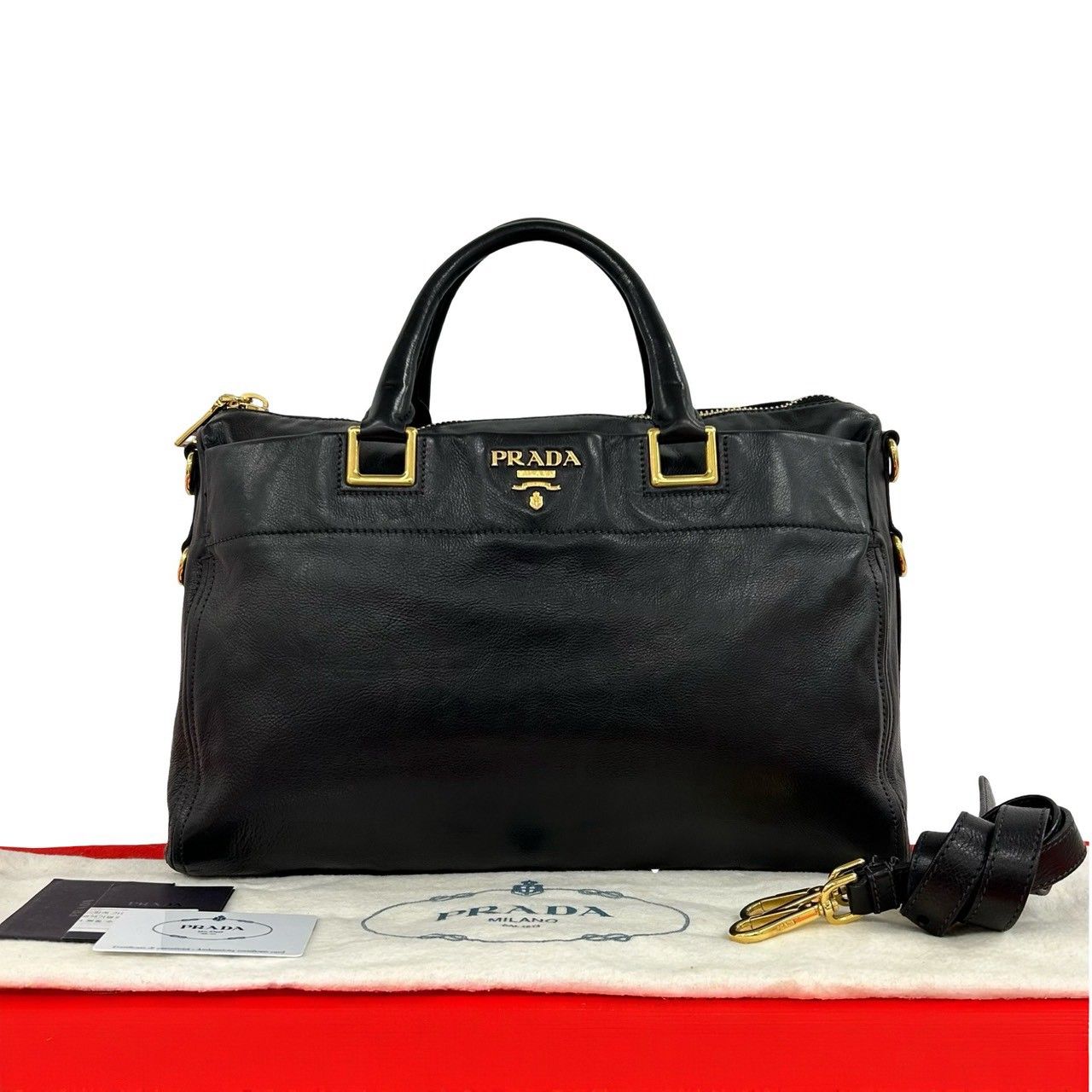 Prada Bagged Logo Leather 2-Way Shoulder Bag Mini Black