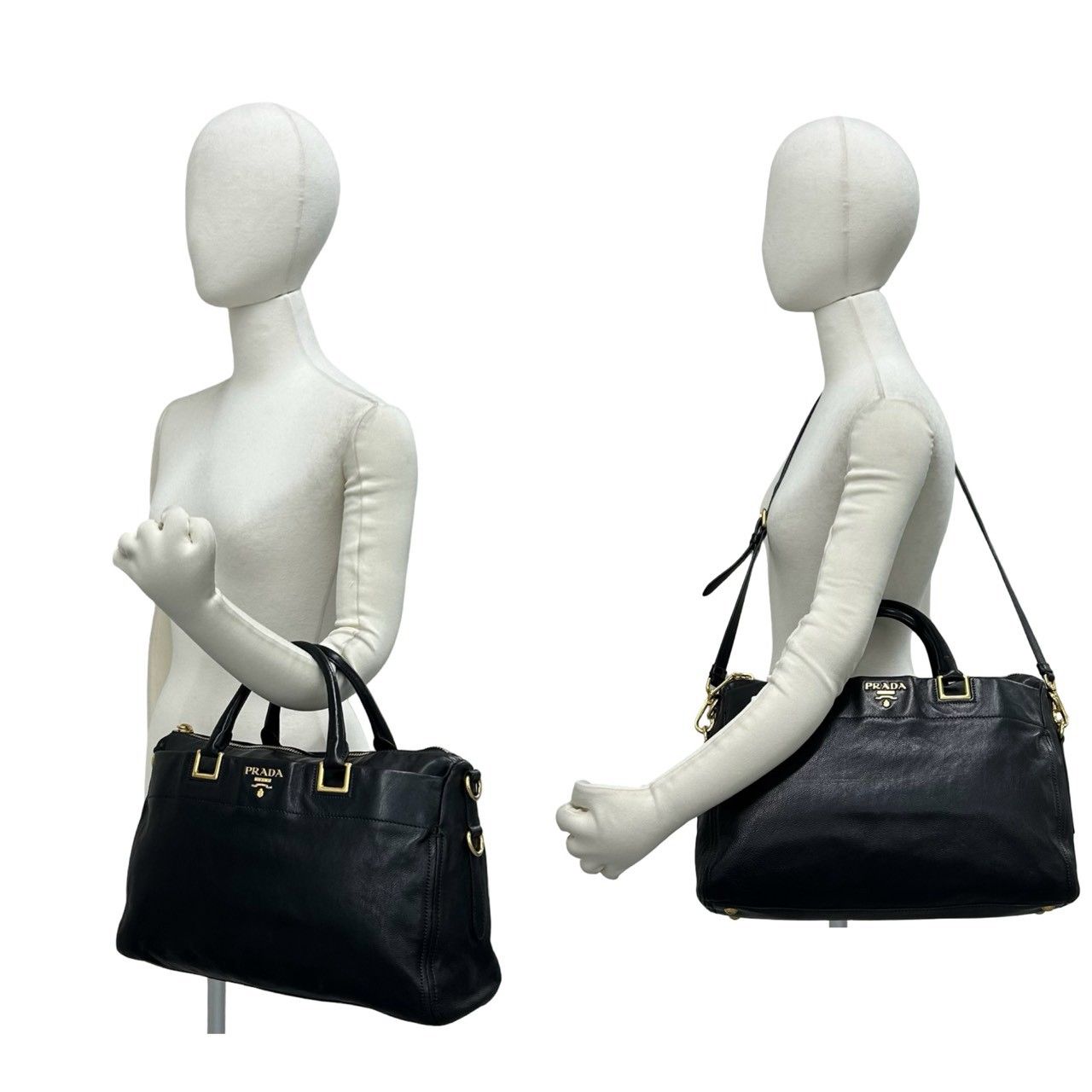 Prada Bagged Logo Leather 2-Way Shoulder Bag Mini Black — view 2