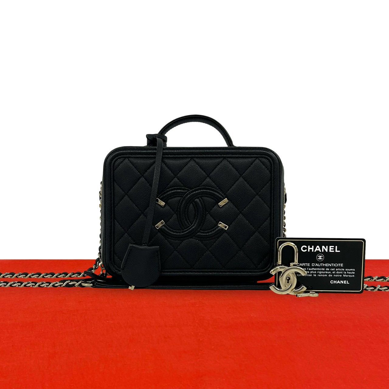 Chanel Card CC Filigree Quilted Caviar Leather 2-Way Shoulder