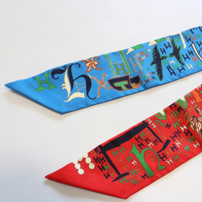 Hermes Twilight Thousand and One Silk 100% Blue Red Quality Scarf — view 6