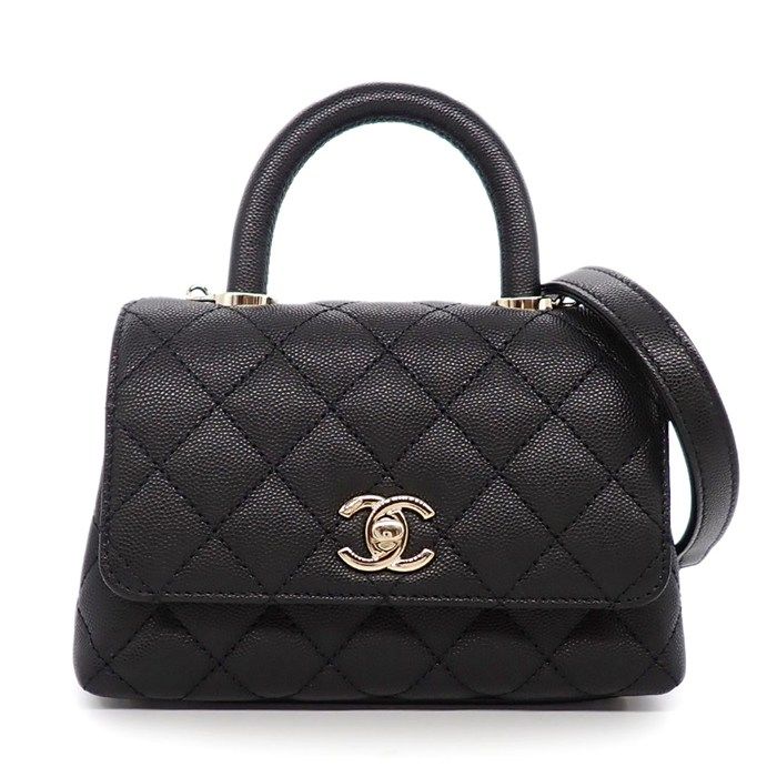 Chanel Shoulder Bag Quilted Herehandle Xxs Top Handle Mini Black Caviar Leather