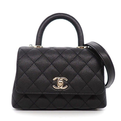 Chanel Shoulder Bag Quilted Herehandle Xxs Top Handle Mini Black Caviar Leather