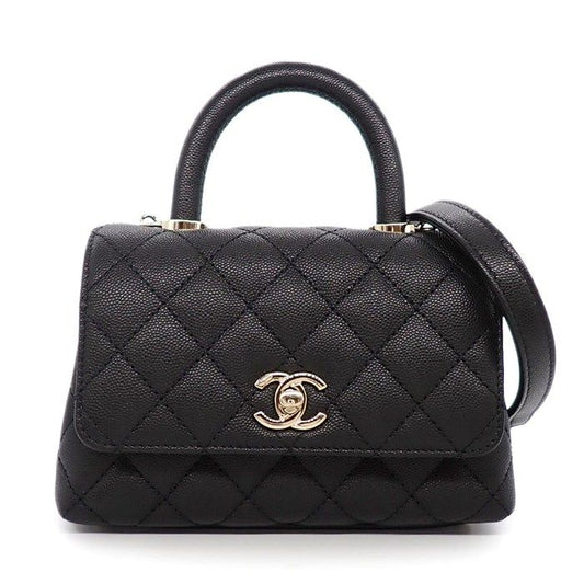 Chanel Shoulder Bag Quilted Herehandle Xxs Top Handle Mini Black Caviar Leather