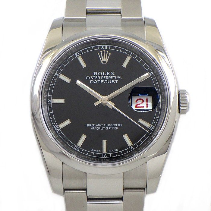 Rolex Watch Datejust Roulettestamp Red Date Luminous Needle Black Dial SS