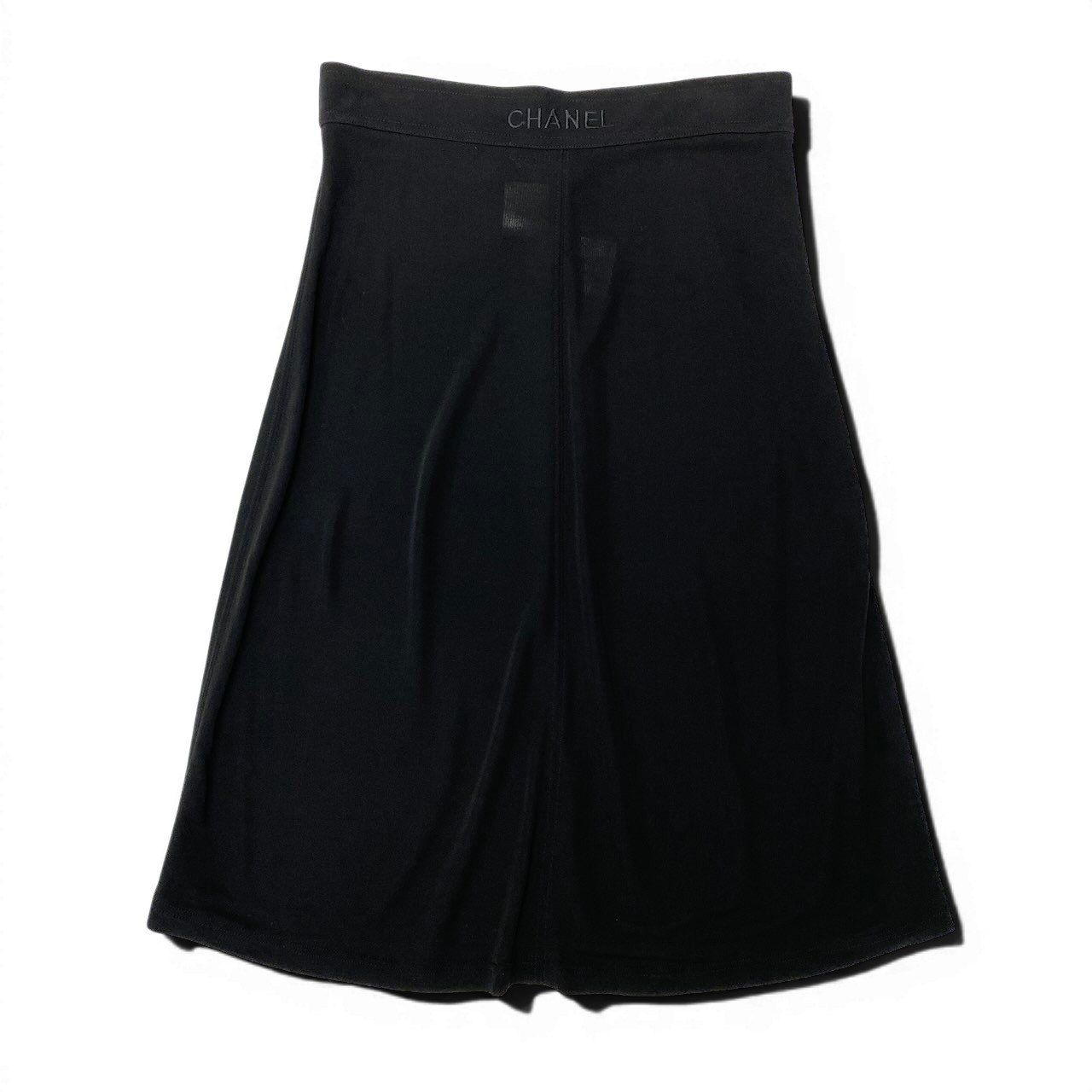 Chanel Boutique Logo Embroidery Stretch Black Rayon Flare Skirt — view 2