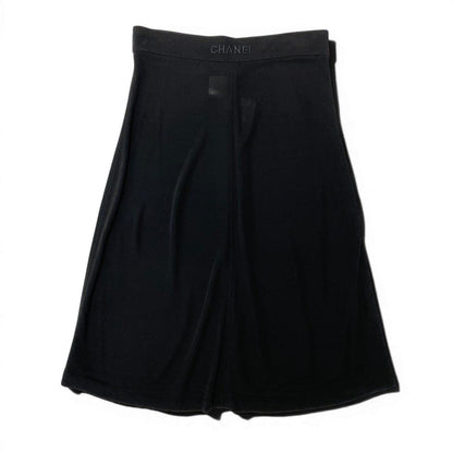 Chanel Boutique Logo Embroidery Stretch Black Rayon Flare Skirt — view 2
