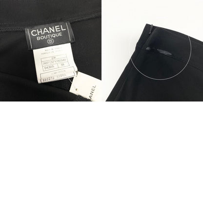 Chanel Boutique Logo Embroidery Stretch Black Rayon Flare Skirt — view 9