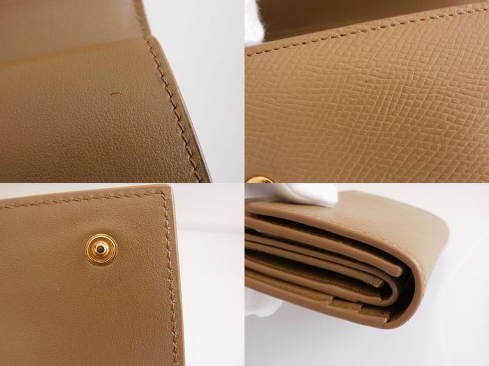 Celine 3 Fold Wallet Mini Compact Small Trifold Leather Beige — view 6
