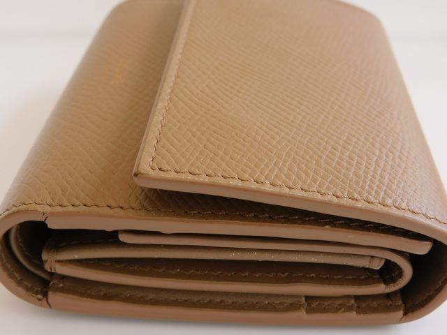 Celine 3 Fold Wallet Mini Compact Small Trifold Leather Beige — view 3
