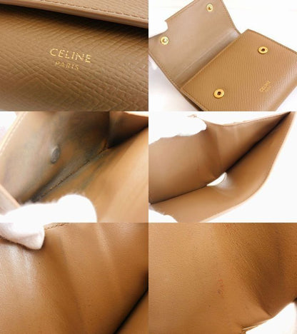 Celine 3 Fold Wallet Mini Compact Small Trifold Leather Beige — view 5