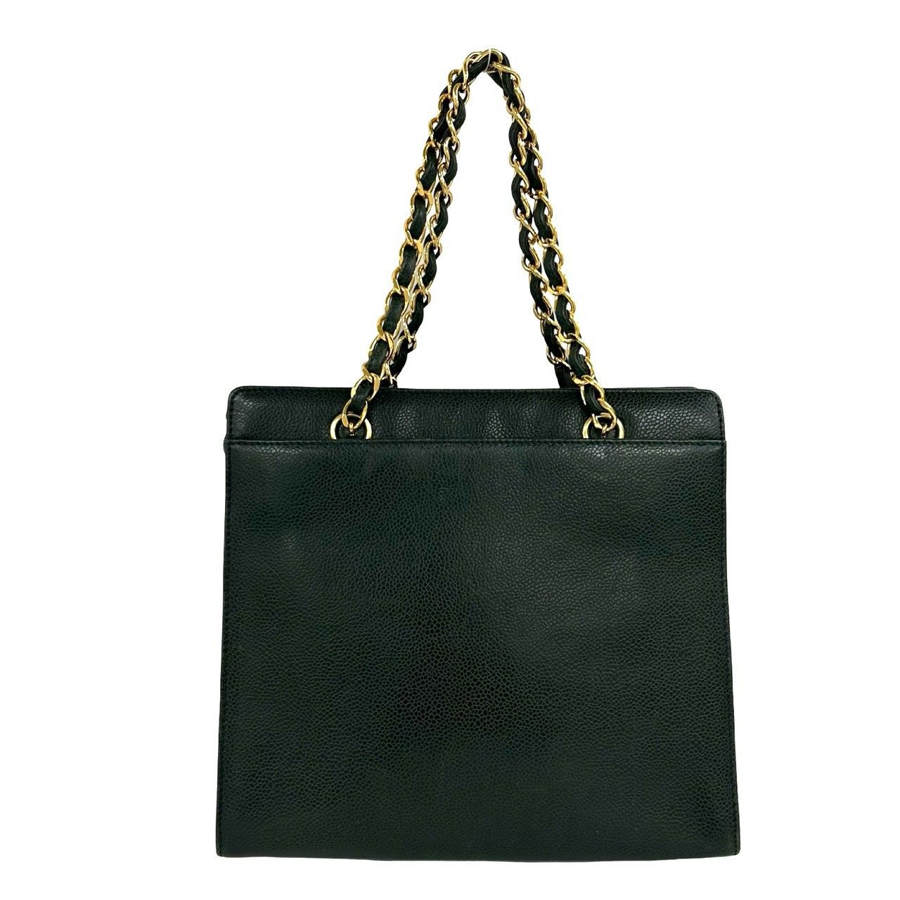Chanel Vintage CC Logo Caviar Leather Chain Handbag Green — view 3