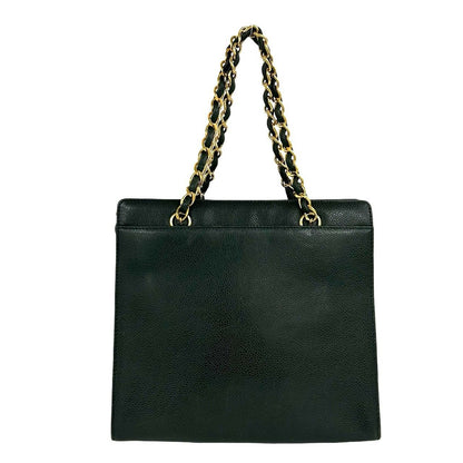 Chanel Vintage CC Logo Caviar Leather Chain Handbag Green — view 3