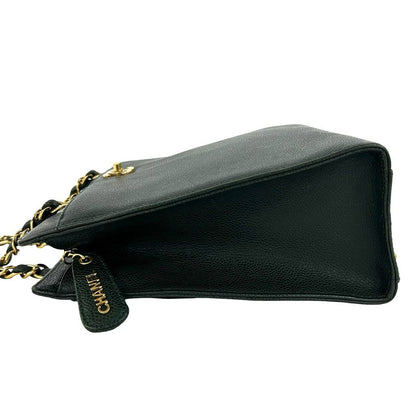 Chanel Vintage CC Logo Caviar Leather Chain Handbag Green — view 5