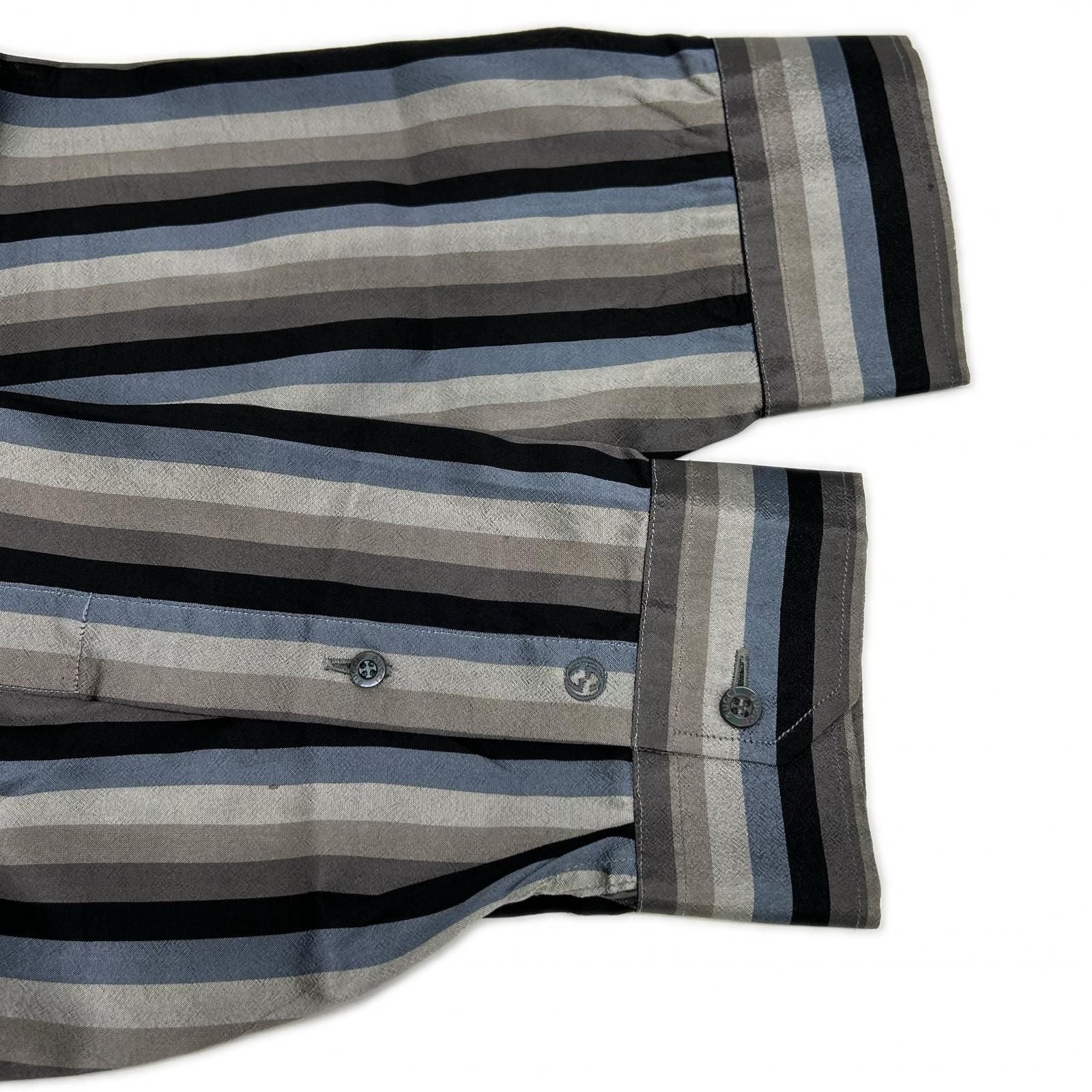 Gucci Gray Blue Multicolor Era Silk Shirt 42 — view 6