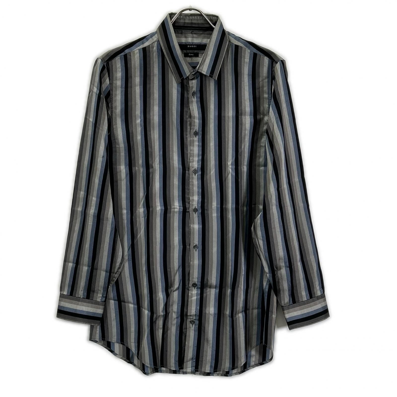 Gucci Gray Blue Multicolor Era Silk Shirt 42