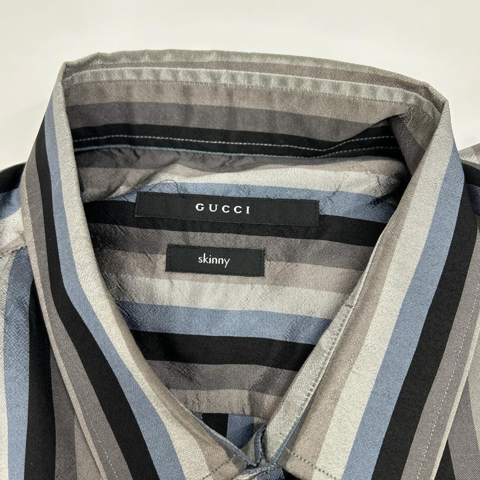 Gucci Gray Blue Multicolor Era Silk Shirt 42 — view 3