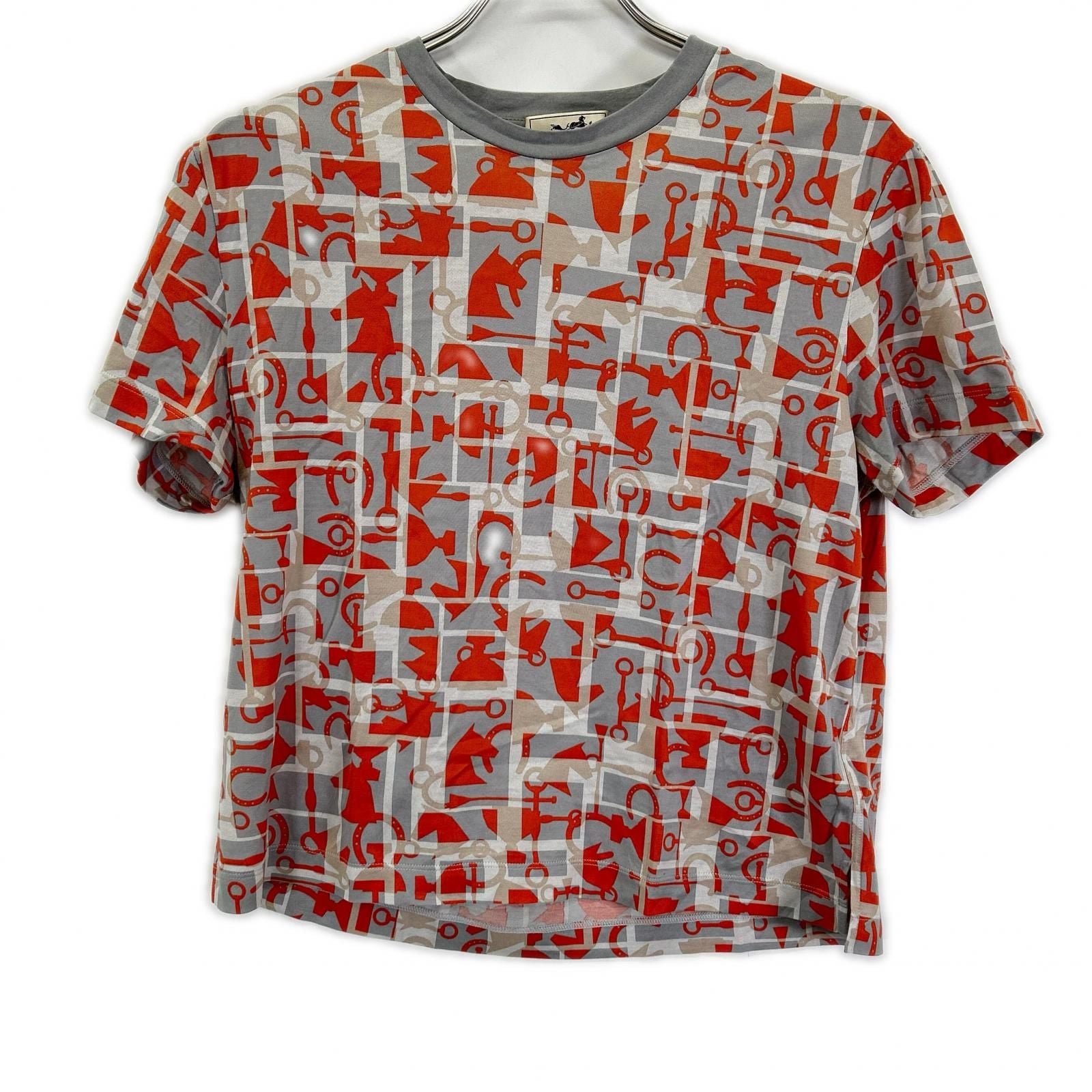 Hermes Gray Orange Horsebit Top XS