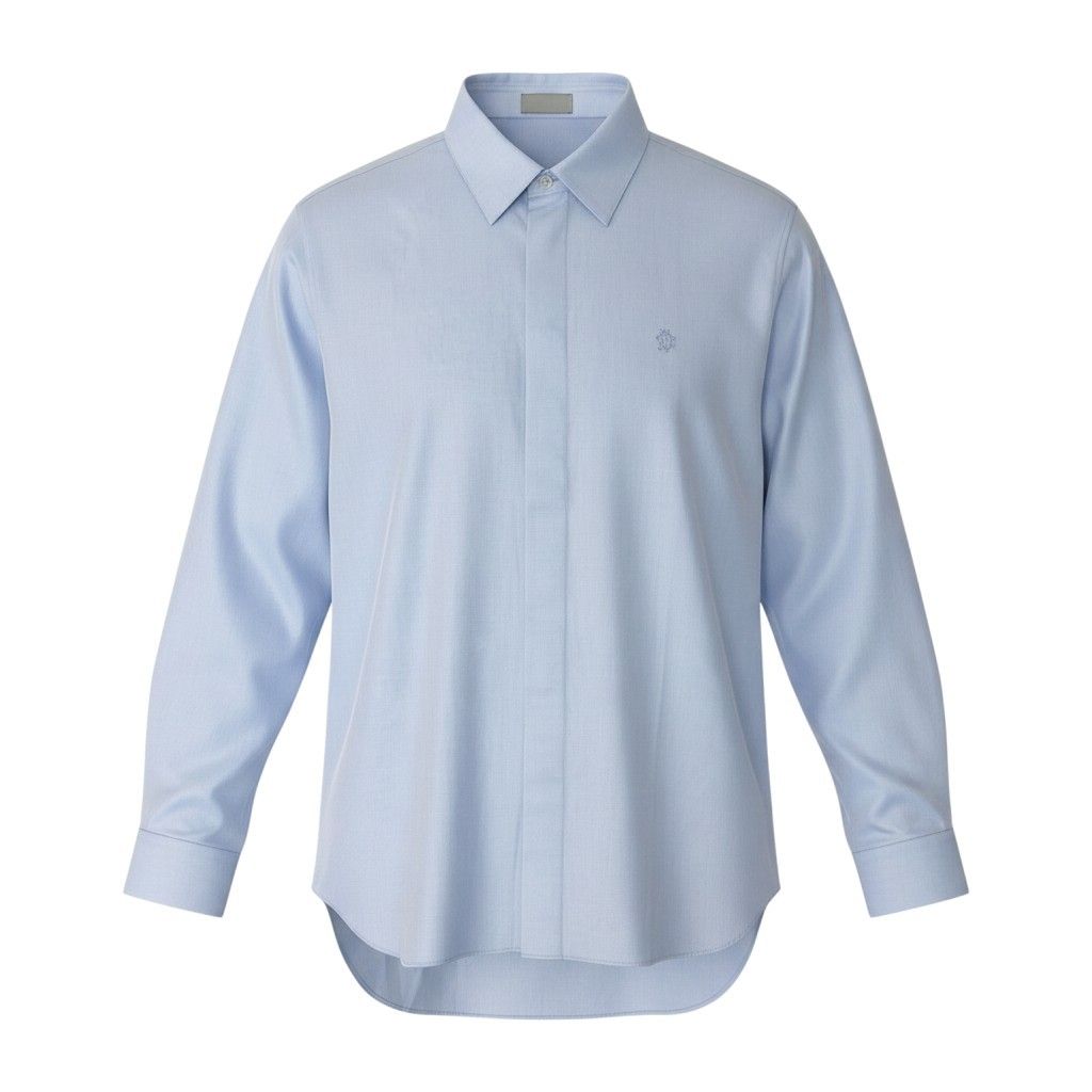 Dior Kept Cotton Shirt Long Sleeve One Point Embroidery Dress 39 Blue