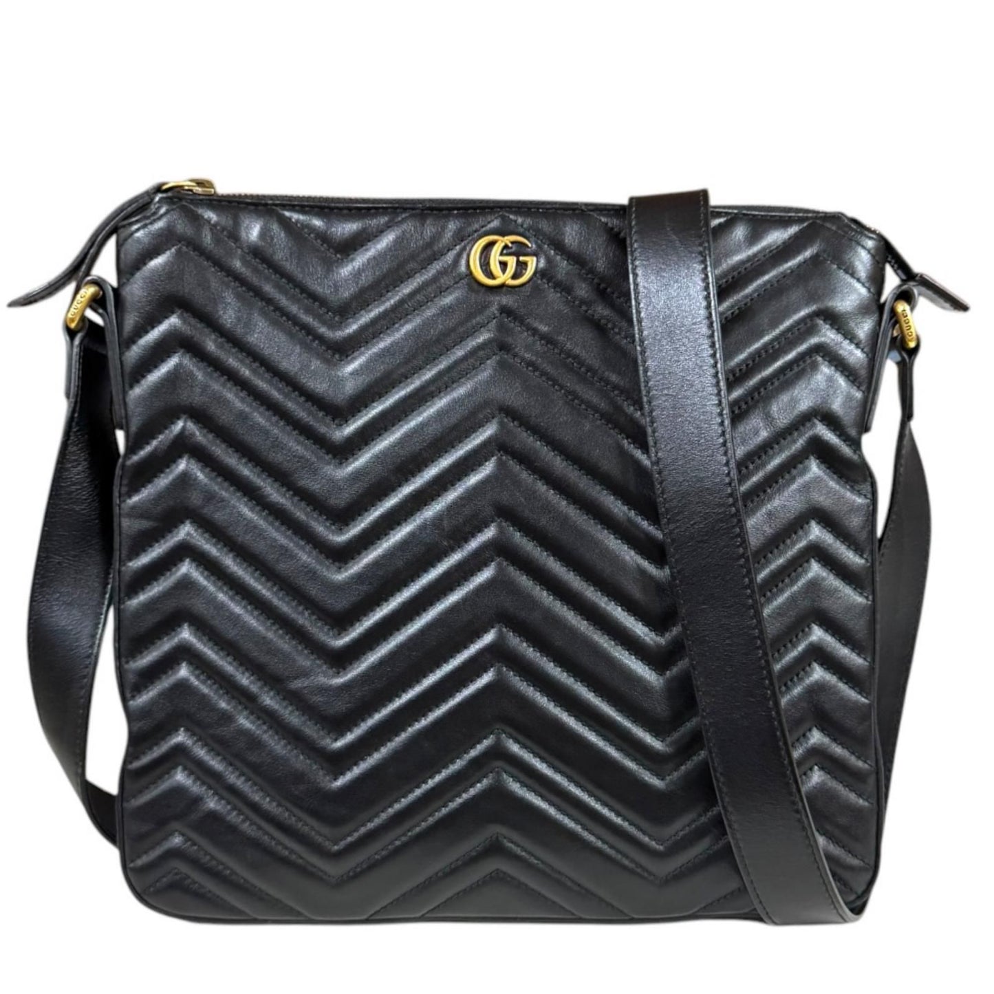 Gucci Quilted Shoulder Bag GG Marmont Bag Leather Black Second