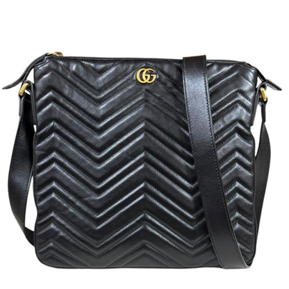 Gucci Quilted Shoulder Bag GG Marmont Bag Leather Black Second