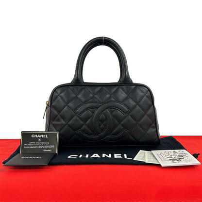 Chanel Bagged Card Quilted Coco Caviar Leather Mini Boston Bag Black