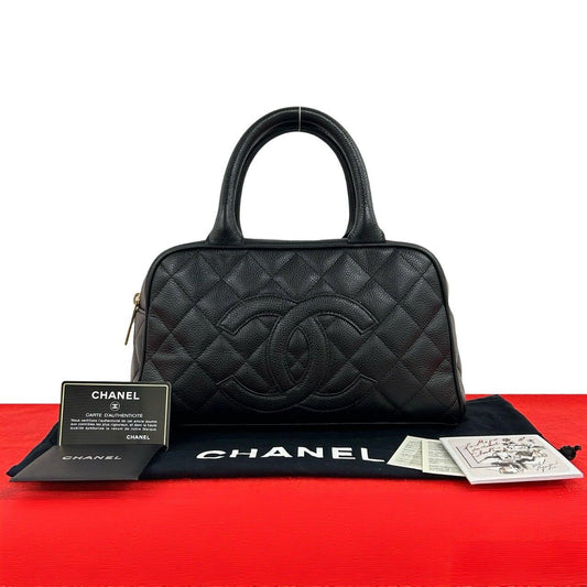 Chanel Bagged Card Quilted Coco Caviar Leather Mini Boston Bag Black