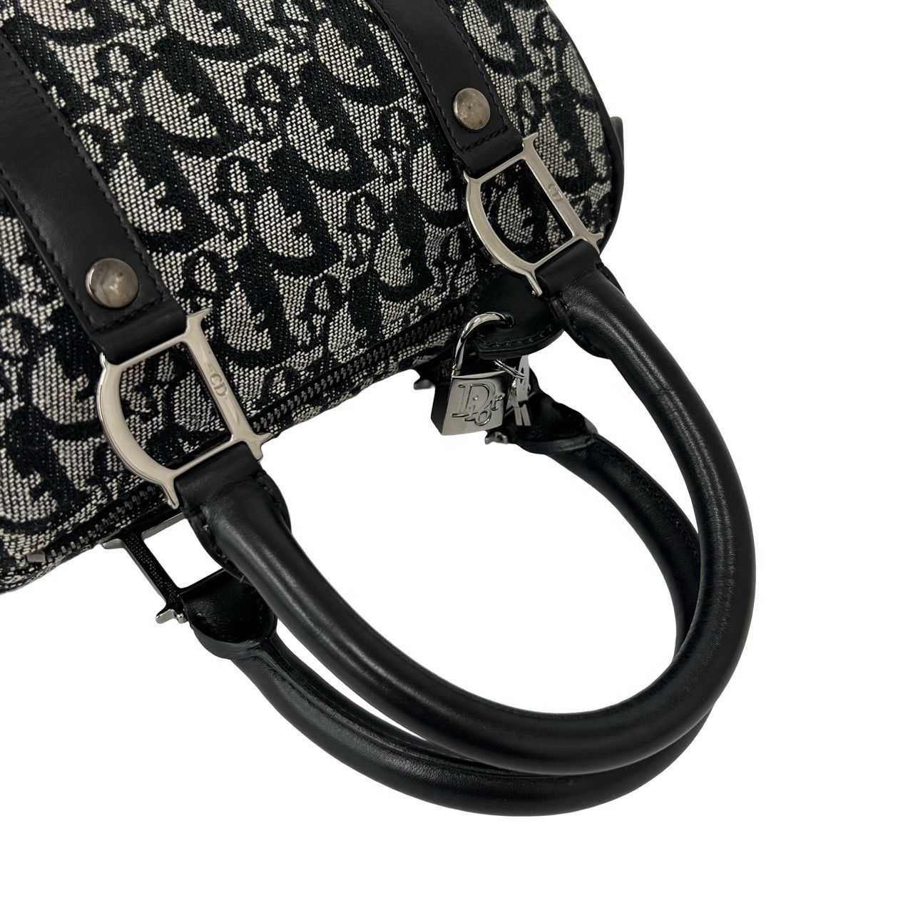 Dior Vintage Trotter Canvas Leather Mini Boston Bag Black — view 4