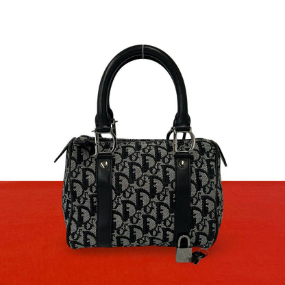 Dior Vintage Trotter Canvas Leather Mini Boston Bag Black