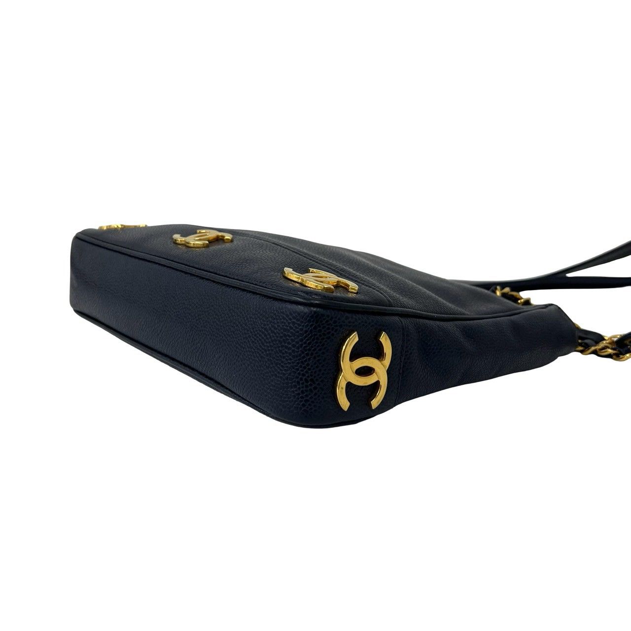 Chanel Vintage Triple Coco Caviar Leather Shoulder Bag Tote Navy — view 7