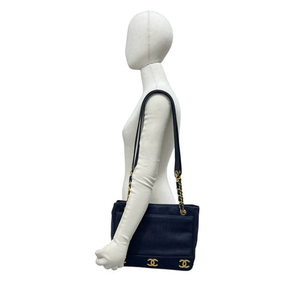 Chanel Vintage Triple Coco Caviar Leather Shoulder Bag Tote Navy — view 2