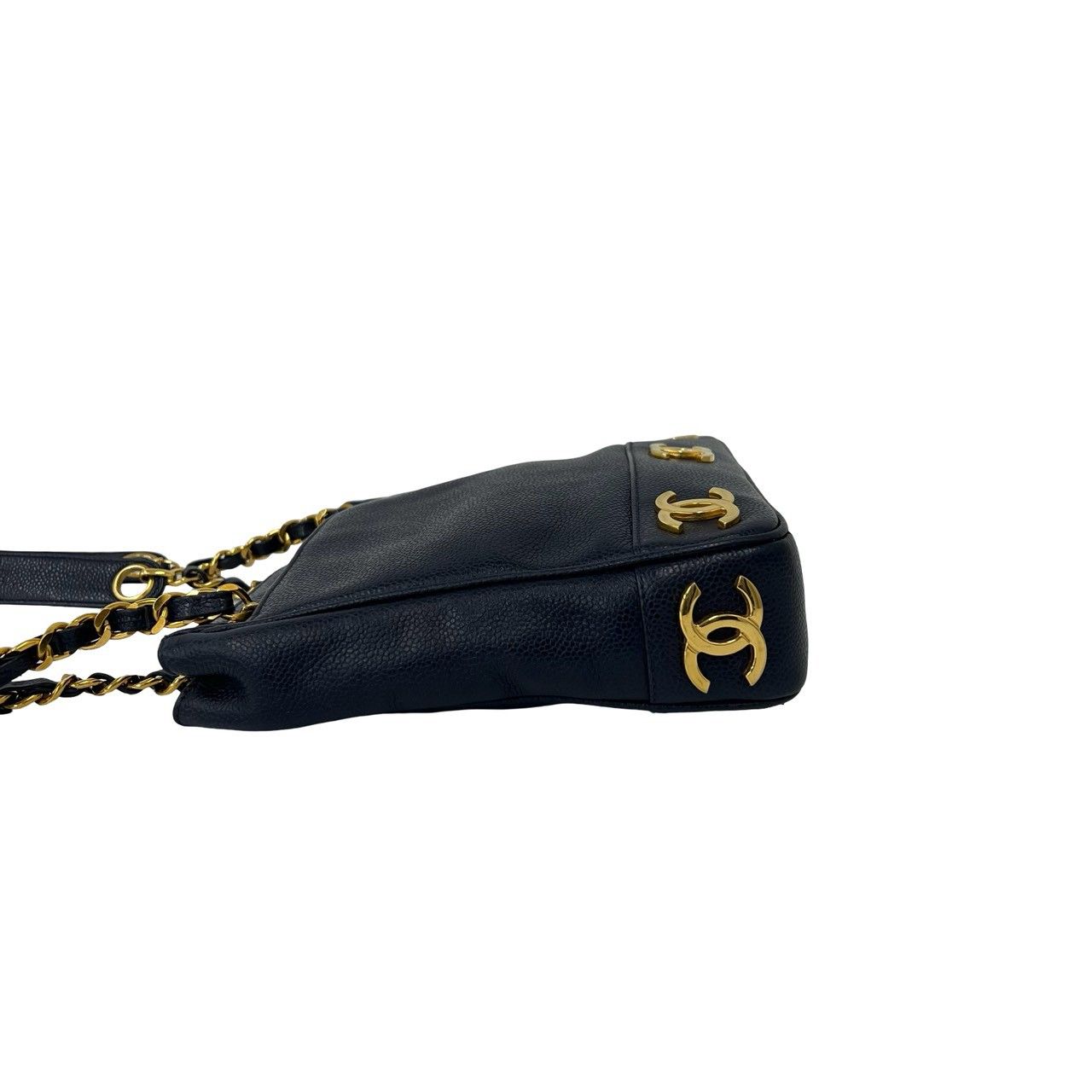 Chanel Vintage Triple Coco Caviar Leather Shoulder Bag Tote Navy — view 5