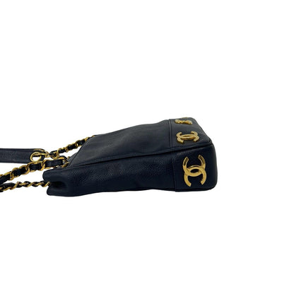 Chanel Vintage Triple Coco Caviar Leather Shoulder Bag Tote Navy — view 5