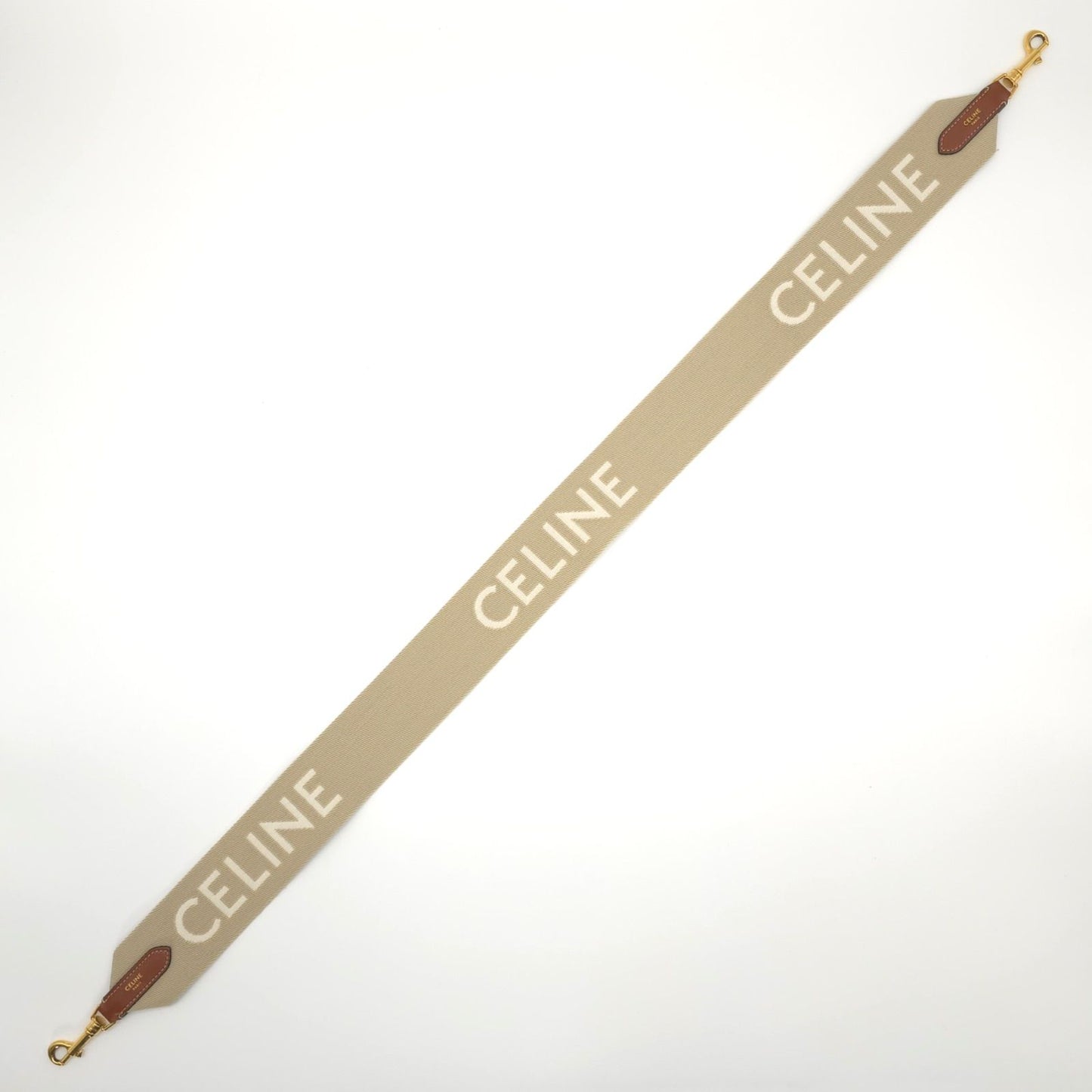 Celine Logo Shoulder wrap Full Beige canvas Brown leather Gold Metal