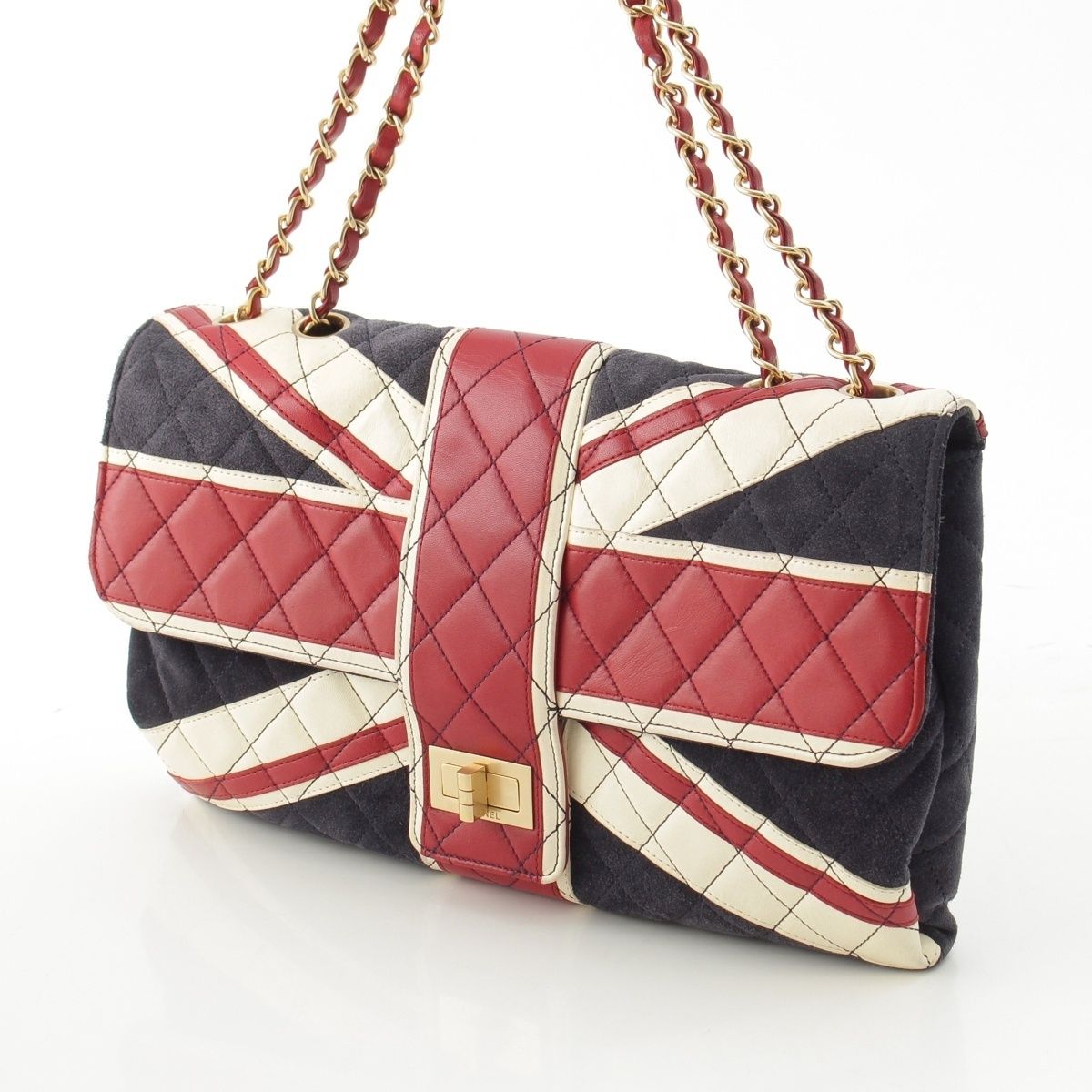 Chanel 2.55 Leather Suede Union Jack Shoulder Bag Navy — view 3