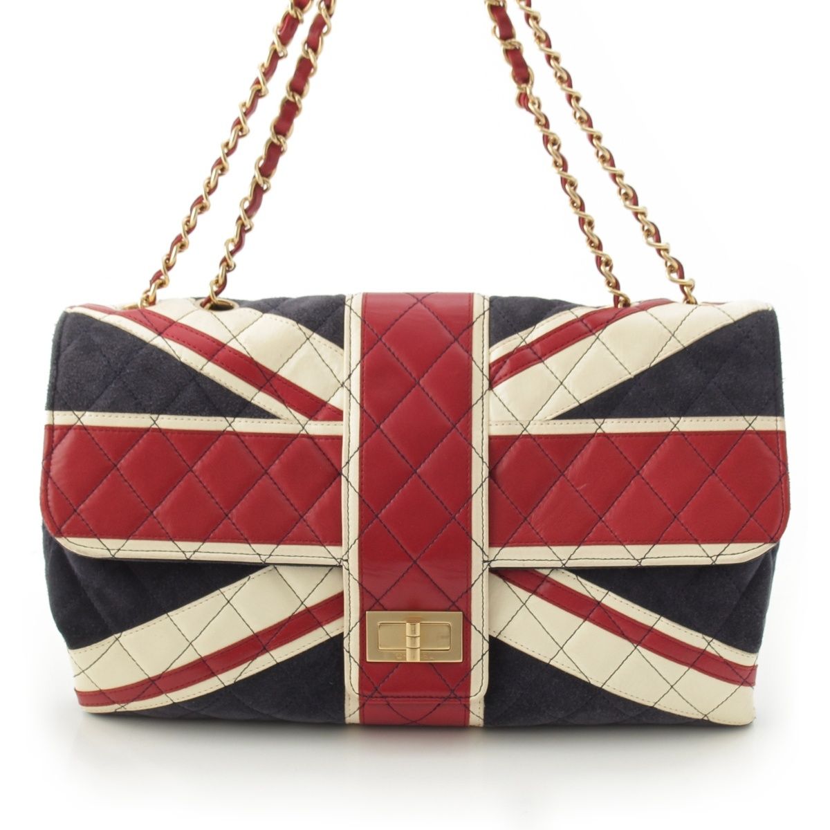 Chanel 2.55 Leather Suede Union Jack Shoulder Bag Navy — view 2