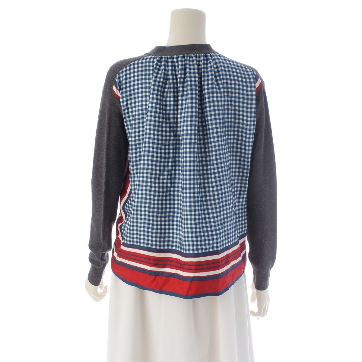 Louis Vuitton Wool Silk Knit Scarf Docking Cardigan Top Gray Multicolor XS