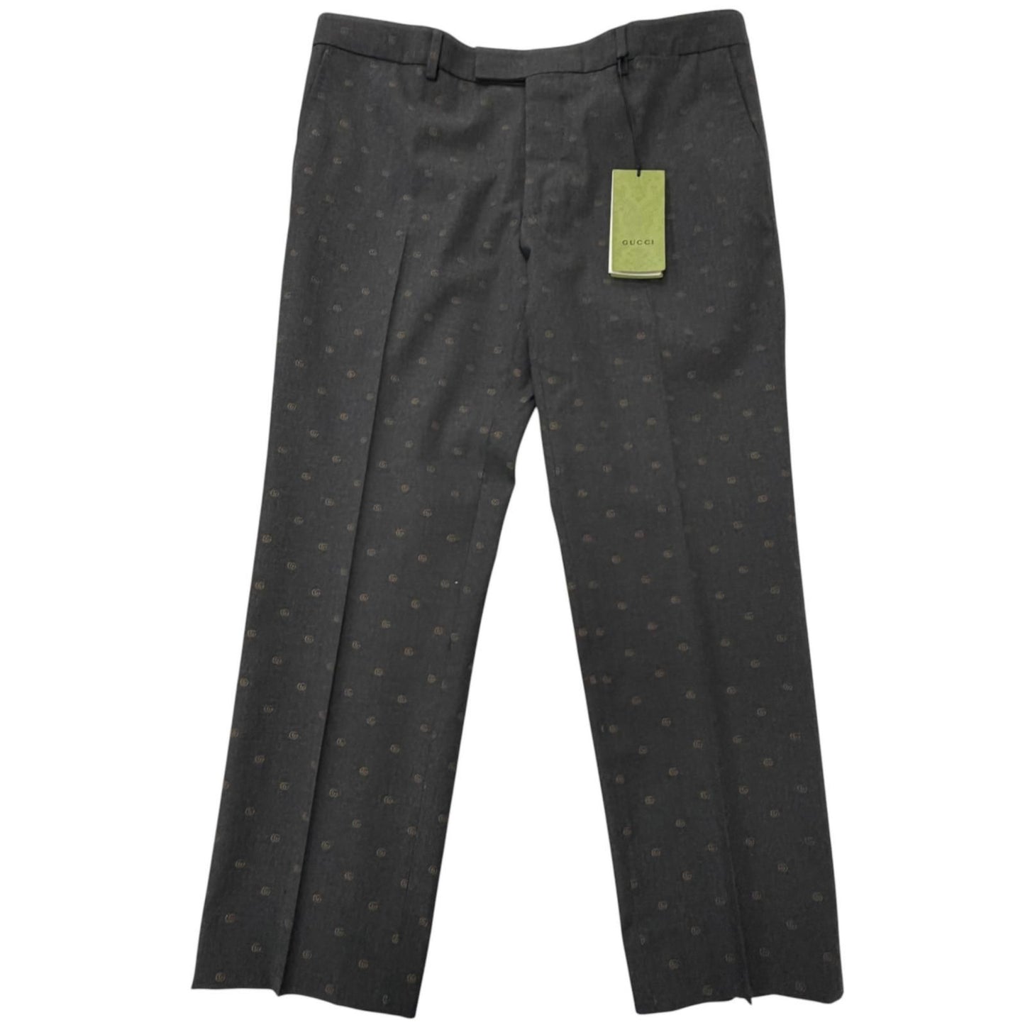 Gucci Wool GG Logo Allover Pattern Single Trousers Pants Charcoal Gray 52