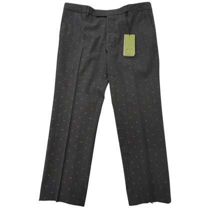 Gucci Wool GG Logo Allover Pattern Single Trousers Pants Charcoal Gray 52