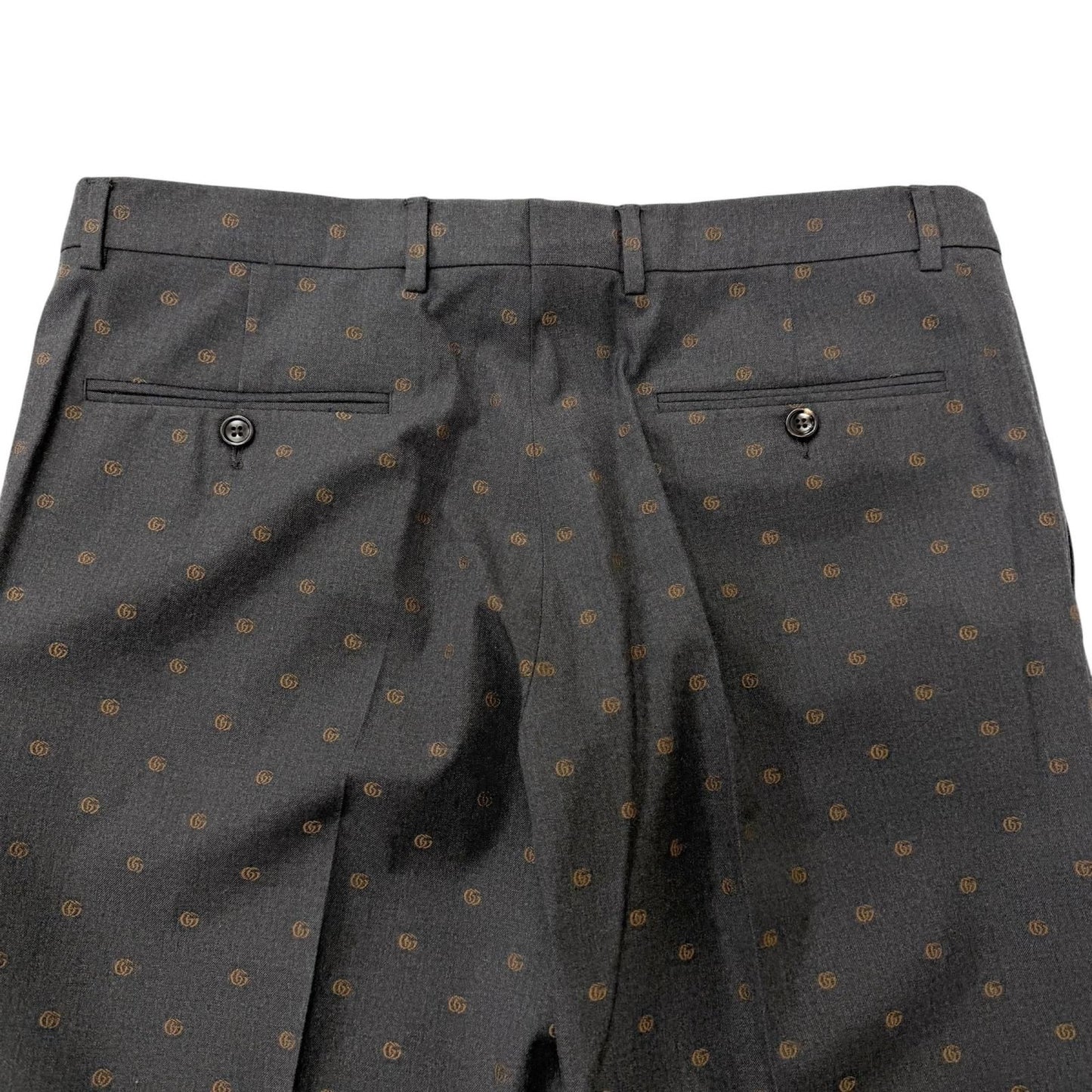 Gucci Wool GG Logo Allover Pattern Single Trousers Pants Charcoal Gray 52 — view 4
