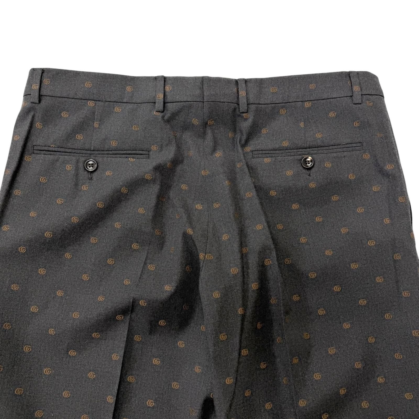 Gucci Wool GG Logo Allover Pattern Single Trousers Pants Charcoal Gray 52 — view 4