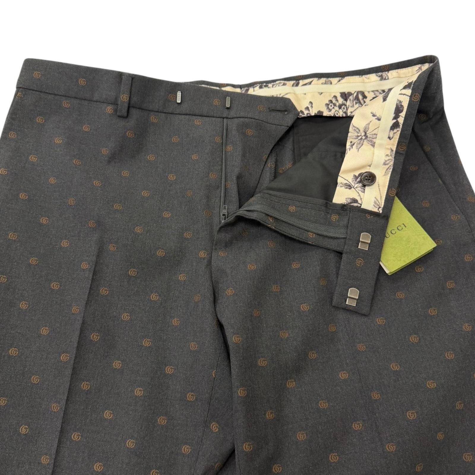 Gucci Wool GG Logo Allover Pattern Single Trousers Pants Charcoal Gray 52 — view 3